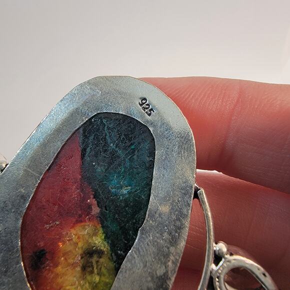 Handmade Sterling Silver Pendant with Rainbow Fluorite Garnet and Smoky Quartz - Picture 4 of 10